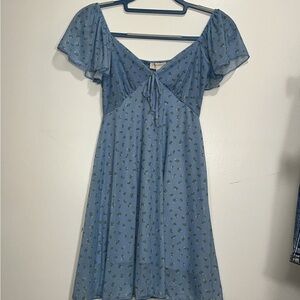 See You Monday Sky Blue Floral Mini Dress